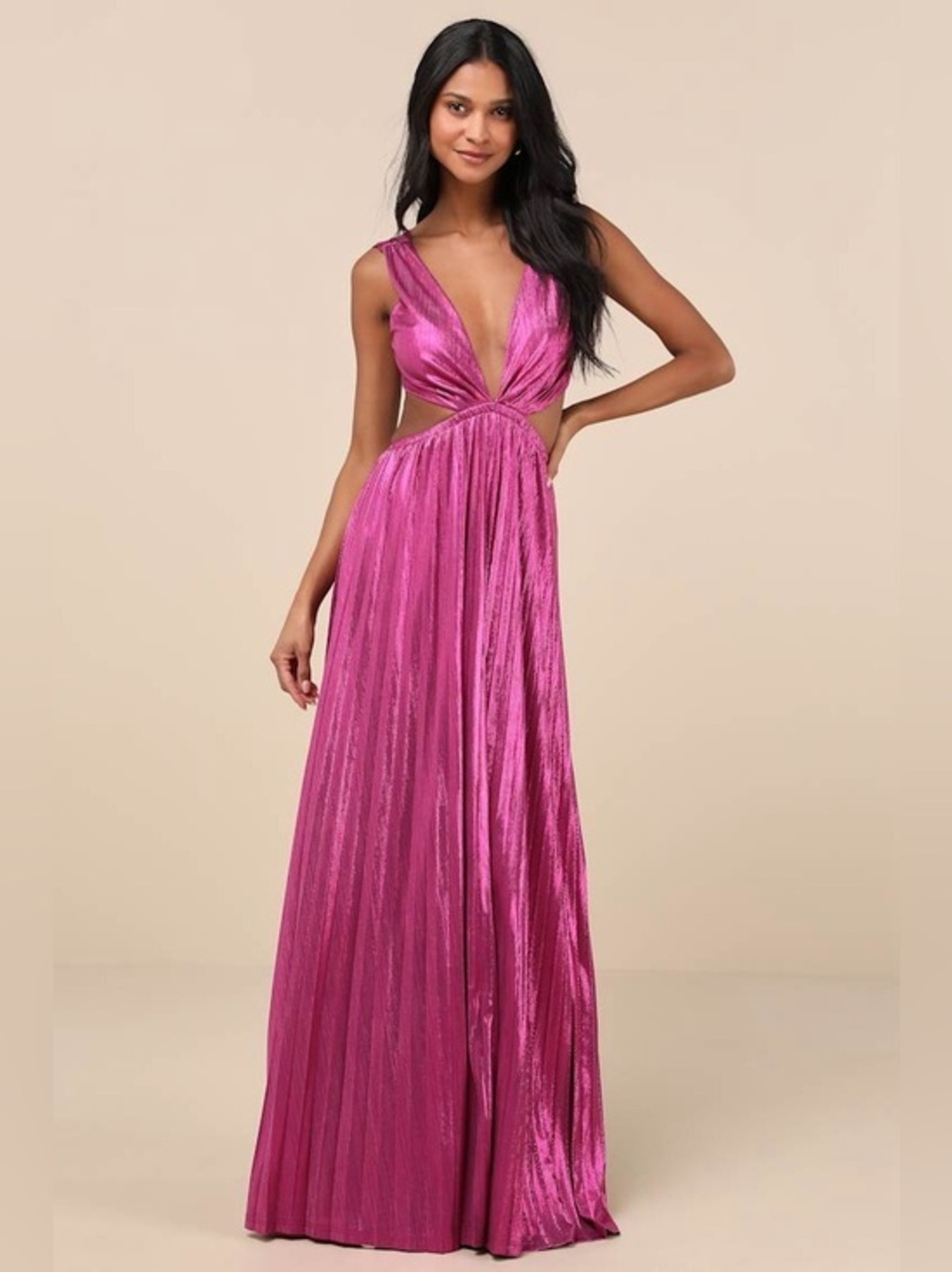 Lulu’s Shining Luxury Metallic Lurex Cutout Maxi Dress